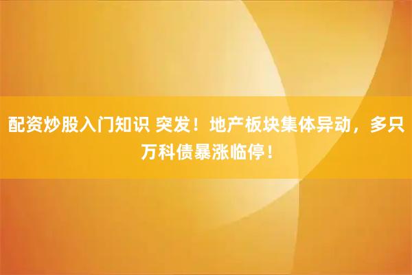 配资炒股入门知识 突发！地产板块集体异动，多只万科债暴涨临停！