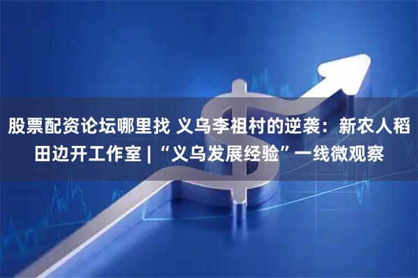 股票配资论坛哪里找 义乌李祖村的逆袭：新农人稻田边开工作室 | “义乌发展经验”一线微观察